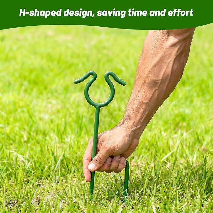 6 Pack Garden Hose Guide Stakes, 14 inch Metal Hose Guides for Garden Heavy Duty Rustproof Coated Spike Keeps Water Hose Out of Flower Beds Outside Lawn & Yard Plant Protection (Green)