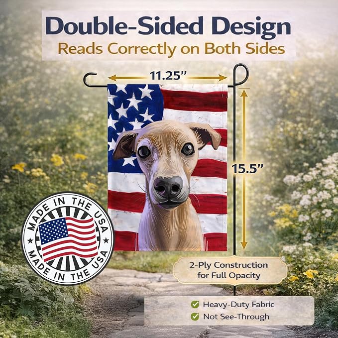 Caroline's Treasures CK6576GF Italian Greyhound American Flag Garden Flag Mailbox Flag Decorative Yard Flag Banner Outside Patio Artwork Yard Flower Beds, Garden Size, Multicolor