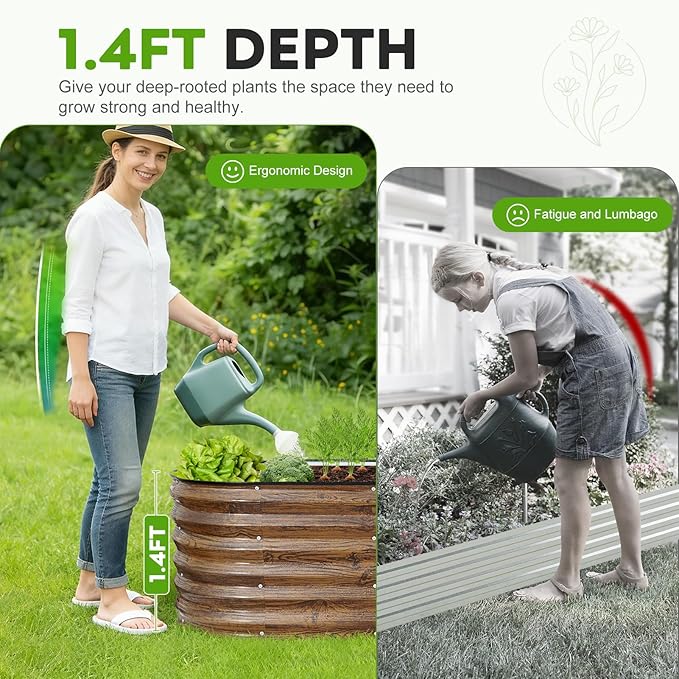 Galvanized Raised Garden Bed Outdoor- 2PCS 4x2x1.4ft Oval Steel Raised Beds for Gardening, Metal Planter Box with Protective Strip and Gloves for Vegetables, Flowers, Fruits(Brown)