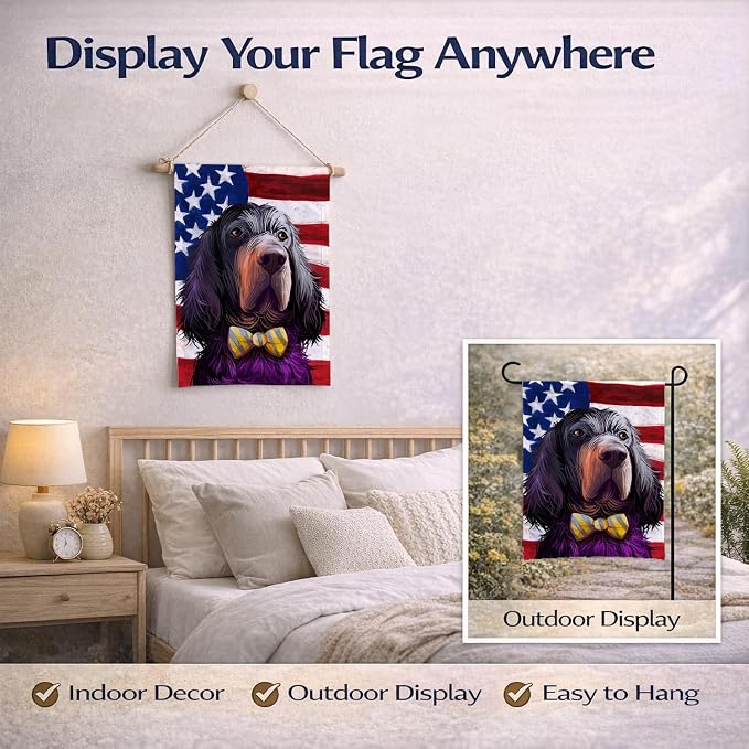 Caroline's Treasures CK6543GF Gordon Setter Dog American Flag Garden Flag Mailbox Flag Decorative Yard Flag Banner Outside Patio Artwork Yard Flower Beds, Garden Size, Multicolor