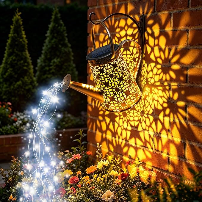 VOOKRY Watering Can with Lights, Large Hanging Solar Lights Outdoor Waterproof, Decorative Retro Metal Solar Garden Decor for Outside Patio Yard Porch Lawn, Gifts for Women Mom Grandma Birthday