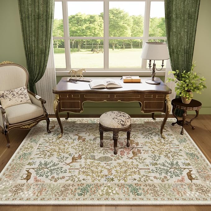 Machine Washable Rugs for Living Room: 9x12 Bedroom Rug Vintage Area Rug Stain Resistant Non Slip Low Pile Lightweight Soft Carpets for Living Room Dining Room Kitchen Nursery Kids Room Indoor