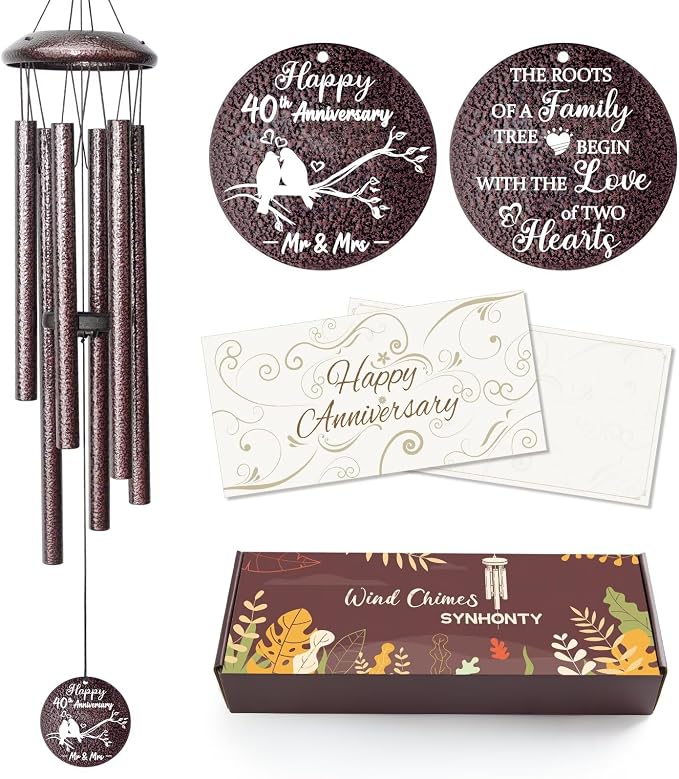 Anniversary Wind Chimes Gifts for Men Women, Happy Anniversary Decorations, 25" Wind Chimes Romantic Gift for Couple, Parents, Wife, Husband, Friends (40th