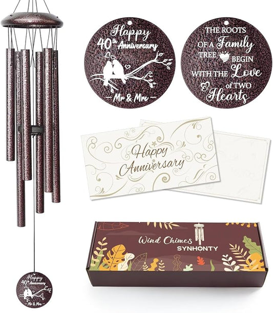 Anniversary Wind Chimes Gifts for Men Women, Happy Anniversary Decorations, 25" Wind Chimes Romantic Gift for Couple, Parents, Wife, Husband, Friends (40th
