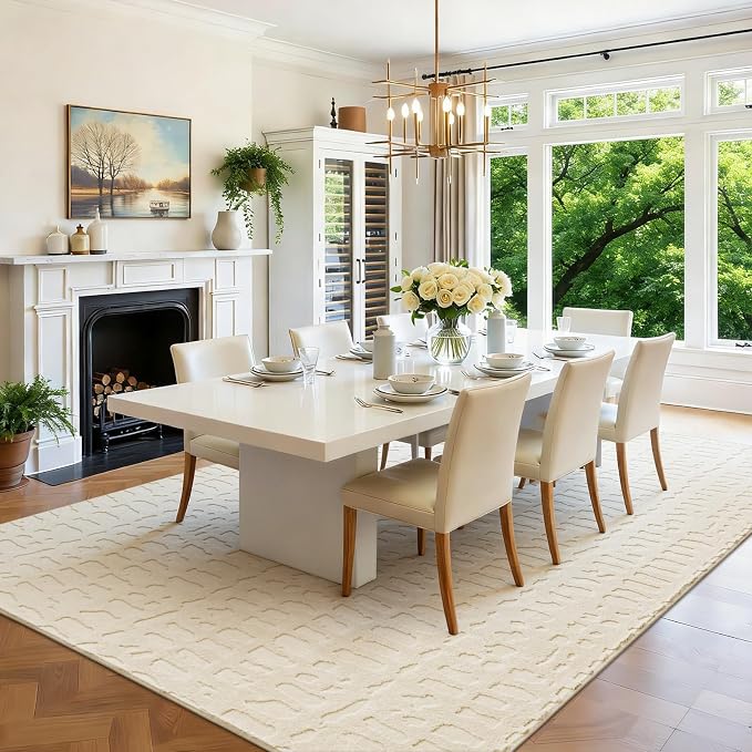 Yamaziot Washable 6x9 Area Rugs for Living Room Textured Non Slip Rug,Beige | Modern High-Low Geometric Pattern, Soft Fluffy, Neutral, Minimalist Floor Carpet for Bedroom Dining Room Nursery Kids Room
