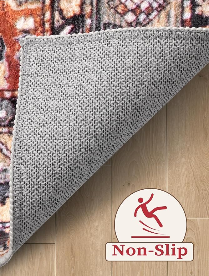 SERISSA 3x8 Washable Non Slip Boho Runner Rug for Hallway | Ultra Soft Vintage Oriental Carpet Low-Pile Tribal Floor Carpet for Stair Kitchen Bedroom Bathroom Laundry Room