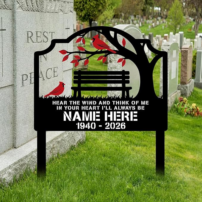Personalized Cardinal Metal Garden Sign, Custom Outdoor Yard Decor, Memorial Gift for Mom, Garden Plaque Gifts for Memorial, Remembrance loss loved Ones Grave Marker
