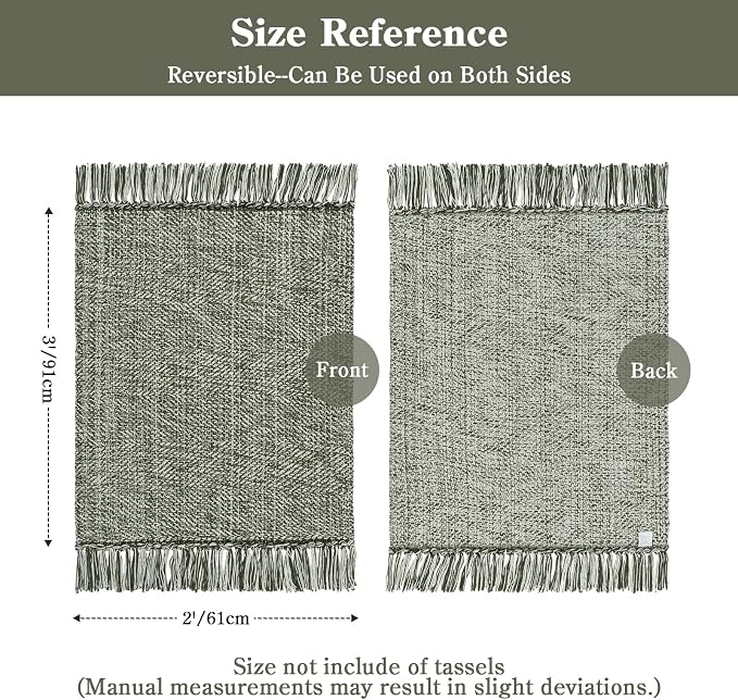 Boho Bathroom Rug 2' x 3', Modern Farmhouse Rugs for Entryway | Sage Green Washable Kitchen Mat, Hand-Woven Low Profile Front Door Mat Reversible Porch Carpet for Laundry Bedroom Decor