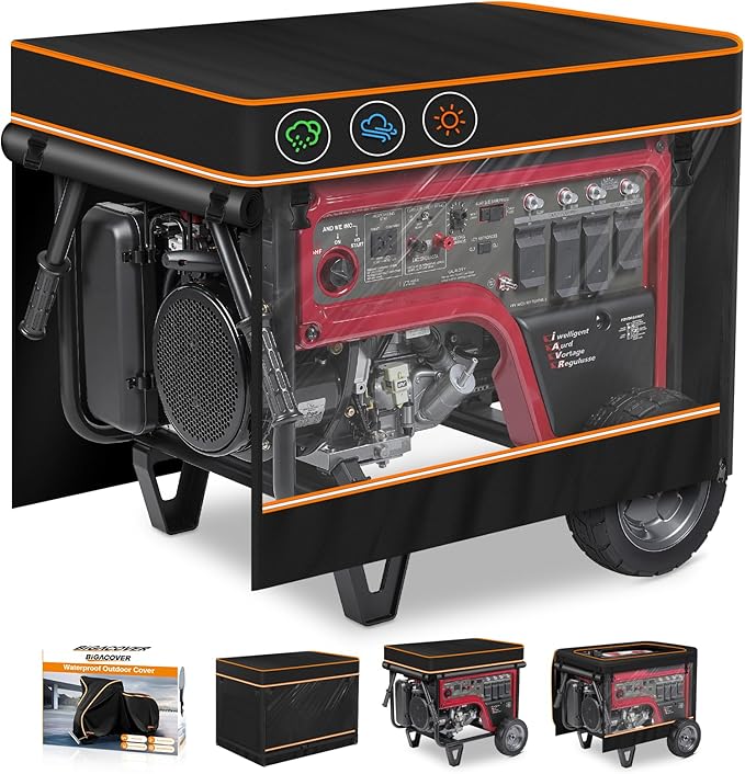 Generator Covers While Running, Heavy Duty 600D Waterproof Oxford Fabric, Generator Covers for Outside Fits Most 10000W+ Generators Side Control Panel Access & Top Fuel Access (Packaging May Vary)