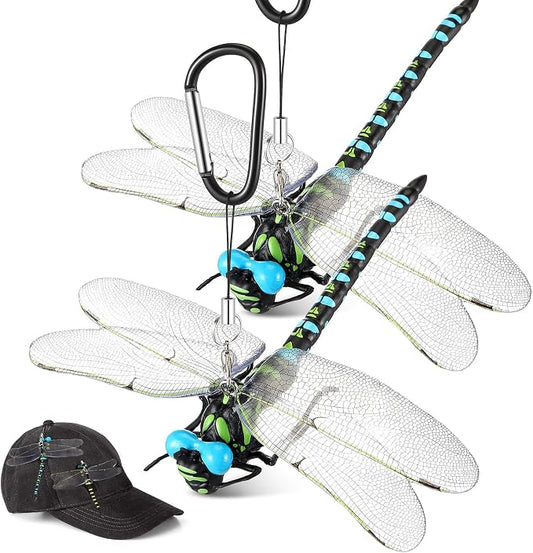 Qualirey 2pcs Dragonfly Hat Clip Realistic Simulated Dragonfly with Hook Clip Attach to Backpack Hat for Indoor Yard Garden Plant Decor (Blue)