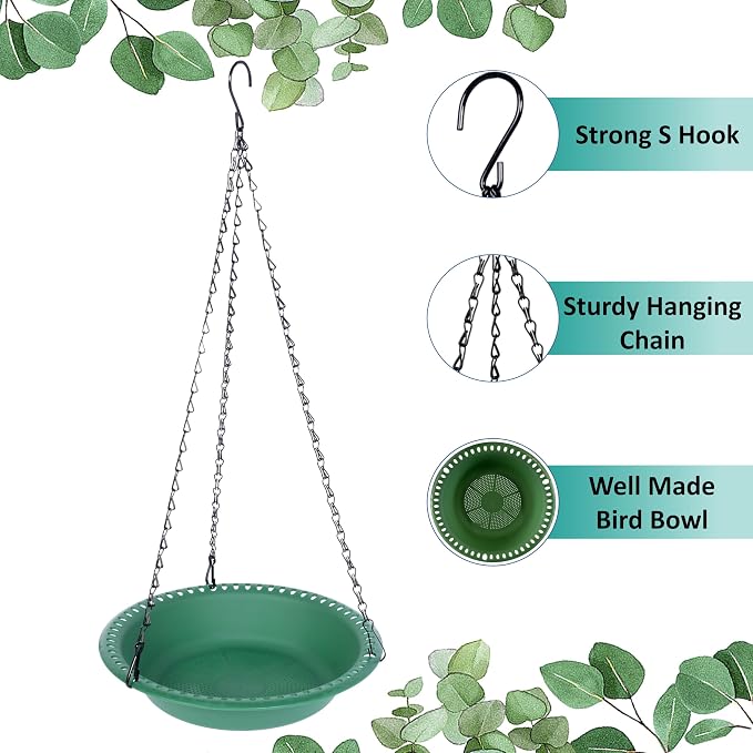 Hanging Bird Feeder Tray with Drainage Holes for Outside, Rugged Recycled Plastic Wild Bird Feeding Station (10 inch, Green)