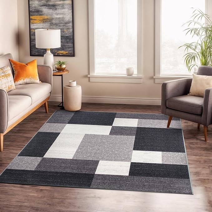 Rugshop Modern Boxes Non-Slip Living Room Square Rug Gray 6'6" x 6'6" | Square, Size 6'6" x 6'6", Bedroom, Dining Room, Home Office, Kitchen, Entryway, Hallway, Nursery, Kids Room, Guest Room