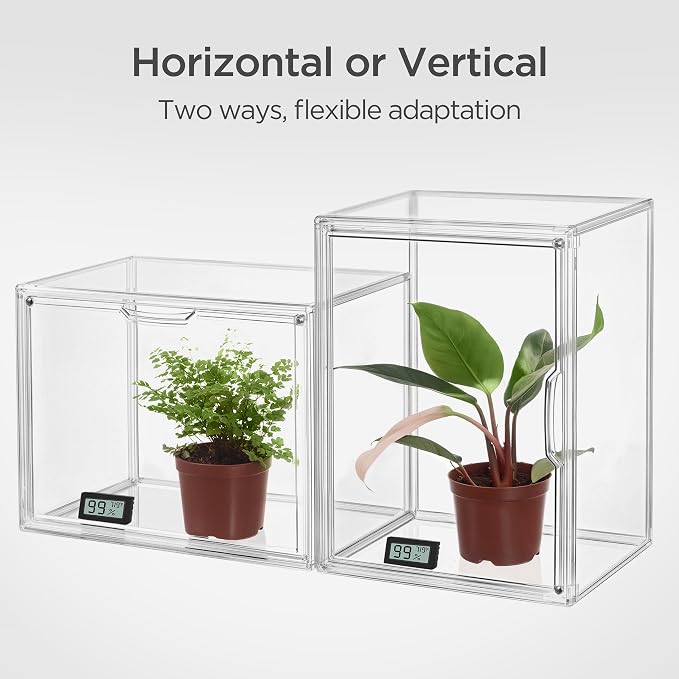 HBlife Mini Greenhouse for Indoor, Clear Stackable Green House with Magnetic Waterproof Door for Small Plants Nursery Germination, Tabletop Portable Greenhouse, 14.1x8.6x10.6 Inch (5 Pack)