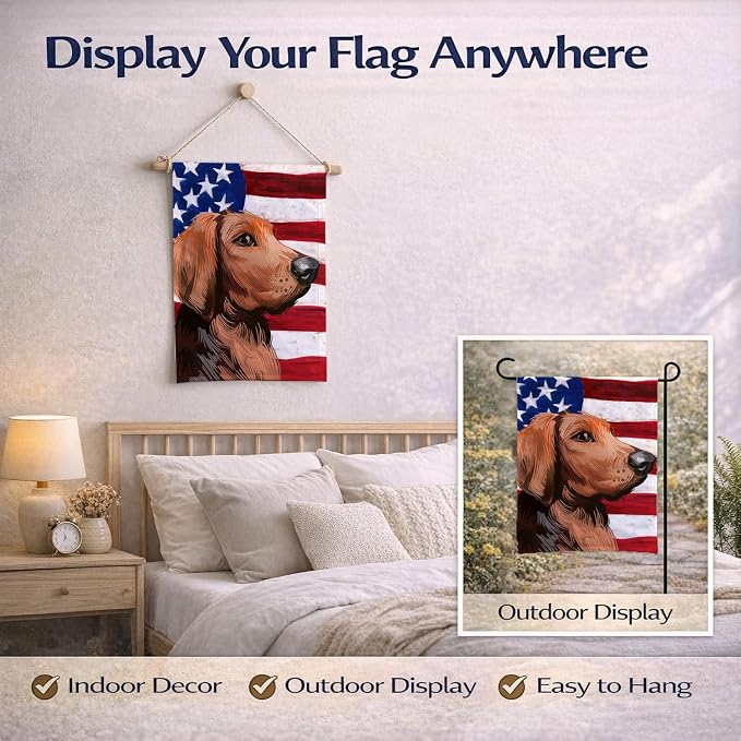 Caroline's Treasures CK6652GF Polish Hound Dog American Flag Garden Flag Mailbox Flag Decorative Yard Flag Banner Outside Patio Artwork Yard Flower Beds, Garden Size, Multicolor
