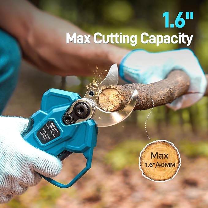 Electric Pruning Shears for Gardening, 1.6" Cutting Diameter, Portable Branch Cutter with SK5 Blades, 4 Modes, 2×4.0Ah Battery Powered Cordless Pruner for Garden Tree Trimming