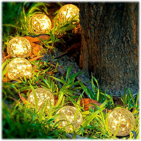 Honoson 3.9 Inch Solar Globe Lights Outdoor - Waterproof Cracked Glass Balls for Lawn Patio Yard Backyard Decorations, Warm Yellow Solar LED Lights with Easy Installation,Durable Design (12 Pcs)