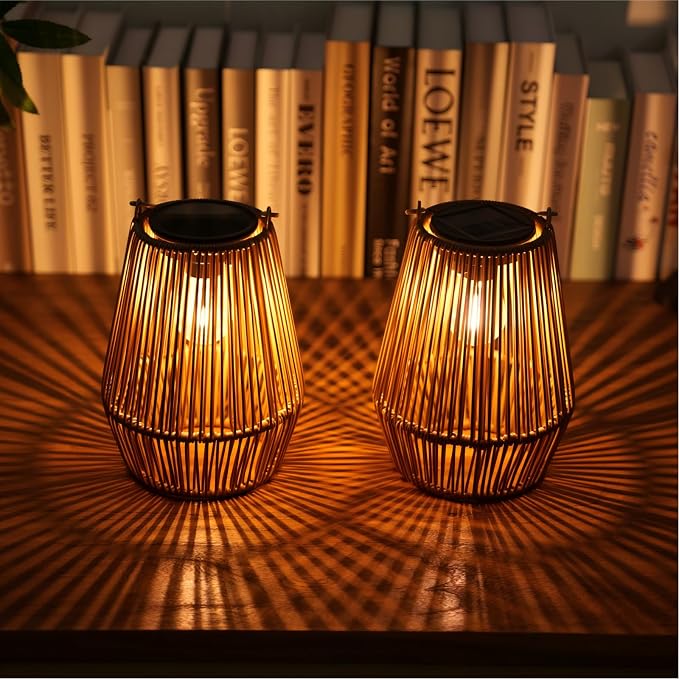 Solar Lanterns Outdoor Waterproof, KagoLing Solar Lanterns Outdoor Gifts for Women Mom Grandma Hanging Solar Lights Outdoor Handwoven Rattan Garden Decor for Outside, Patio, Yard, Porch, Lawn, 2 Pack