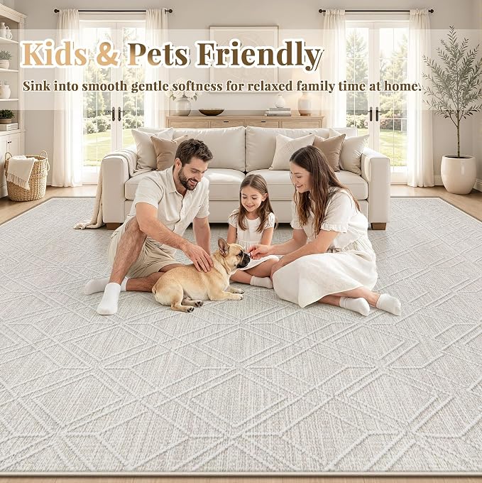 8x10 Area Rugs Washable Rug: Geometric Moroccan Farmhouse Rugs Large Living Room Rug Modern Neutral Soft Non-Slip Printed Pattern Carpet for Bedroom Dining Room Nursery Office (Beige Grey, 8'x10')