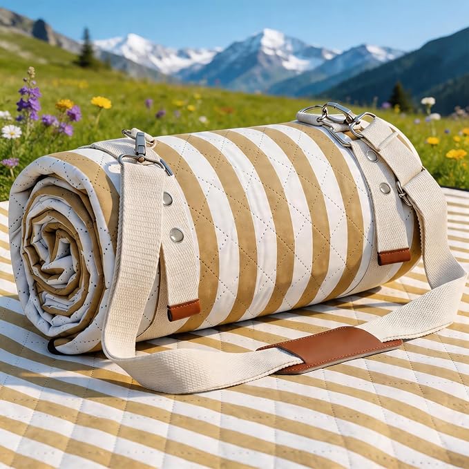 G GOOD GAIN Waterproof Picnic Blanket, 79"x79" Extra Large Beach Mat for 6 to 8 Adults, Machine Washable Outdoor Blanket for Camping, Grass, Park, Camping, Concerts, MiddleSand