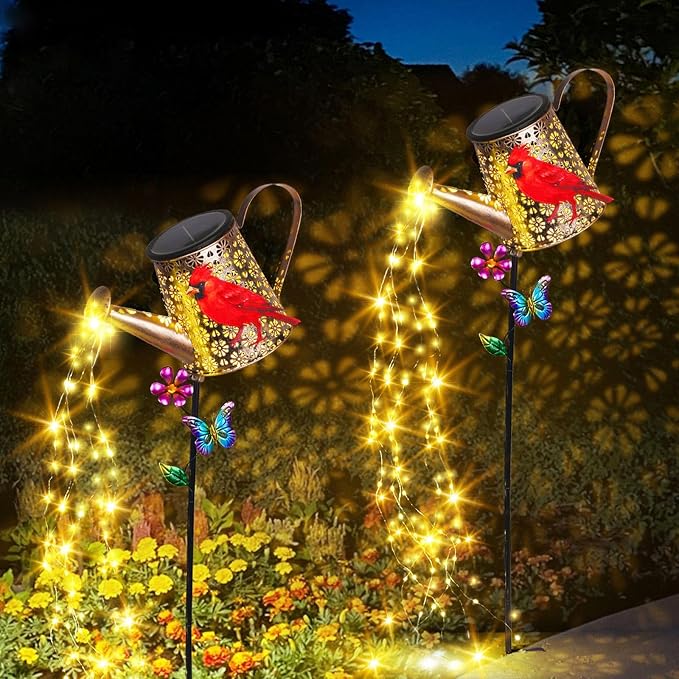 Solar Watering Can with Lights Outdoor Garden, 41in Large Red Cardinal Garden Stake Lights, Waterproof Decoration for Yard Lawn Pathway, Gifts for Mom Grandma Women Birthday Gardening Gift