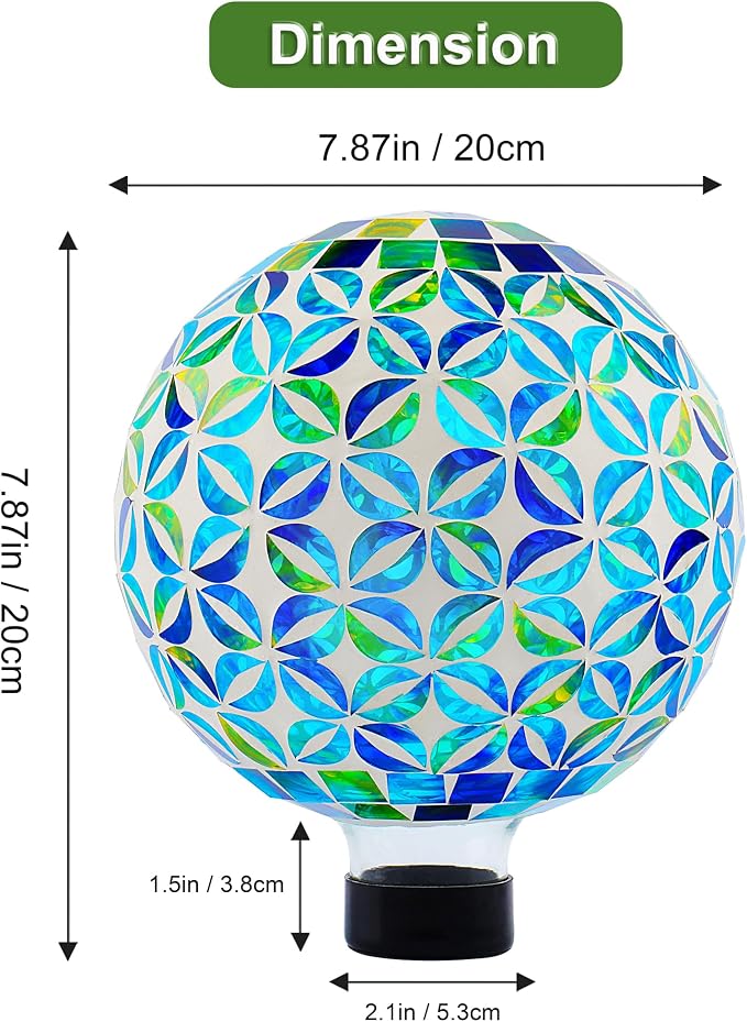 VOREEN 8" Mosaic Glass Gazing Ball,Blue & Green Garden Globe,Weather-Resistant Glass Yard Ornament,Fade-Resistant Outdoor Lawn & Patio Decoration