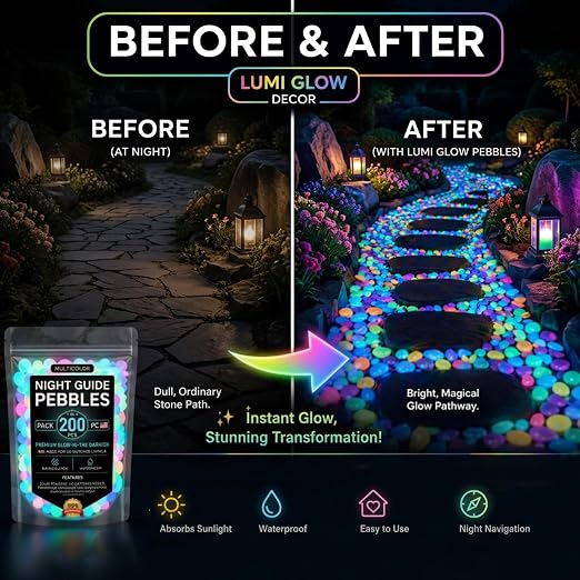 Glow Colorful in the Dark Garden Rocks – Night Guide Stones for Yard, Walkways, Fish Tanks & Landscaping, Luminous Outdoor Decorative Pebbles for Aquarium, Pathway, and Garden Decor (600, Yellow)