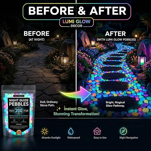 Glow Colorful in the Dark Garden Rocks – Night Guide Stones for Yard, Walkways, Fish Tanks & Landscaping, Luminous Outdoor Decorative Pebbles for Aquarium, Pathway, and Garden Decor (1000, Rainbow)