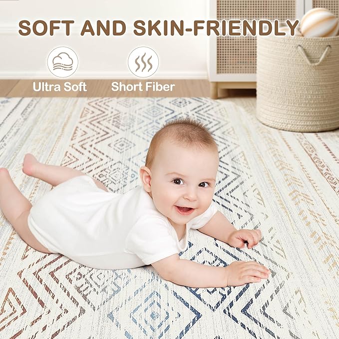 Tortania Area Rug Living Room Rugs- 8x11 Washable Large Soft Neutral Boho Moroccan Bohemian Farmhouse Rug Indoor Floor Carpet for Bedroom Under Dining Table Home Office Decor - Multicolor