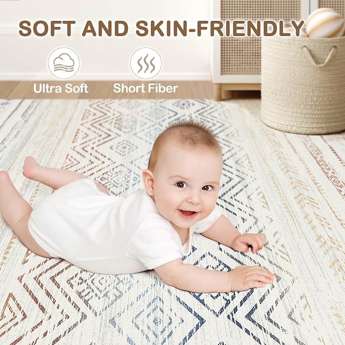Tortania Area Rug Living Room Rugs- 10x14 Washable Large Soft Neutral Boho Moroccan Bohemian Farmhouse Rug Indoor Floor Carpet for Bedroom Under Dining Table Home Office Decor - Multicolor
