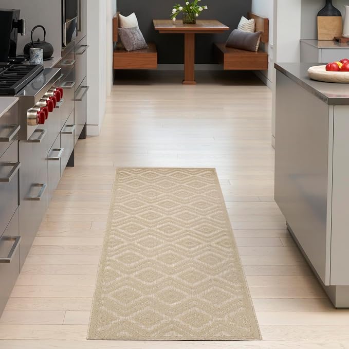 Nourison Home Versatile Cream 2'2" x 7'6 Area Rug - Easy Clean, Non Shedding, Bed Room, Living Room, Dining Room, Kitchen (8' Runner)