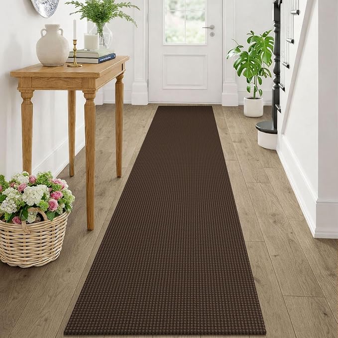 KOZYFLY Cotton Runners Rugs for Hallway 2x10, Washable Runner Rug, Woven Non Slip Kitchen Runner, Braided Entryway Rug, Floor Carpet for Entry, Aisle, Hall, Brown/Dark Brown