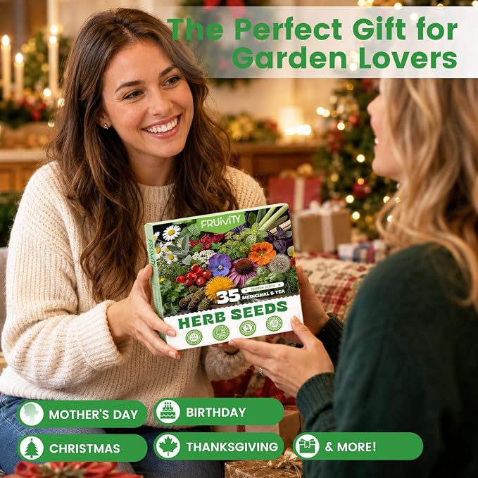 35 Medicinal Tea Herb Seeds Variety Pack with Planting Tools, Herbal Tea Garden Starter Kit for Beginners, Indoor Outdoor Gardening Gift Set, House Warming Gifts New Home for Women Men Mom Dad