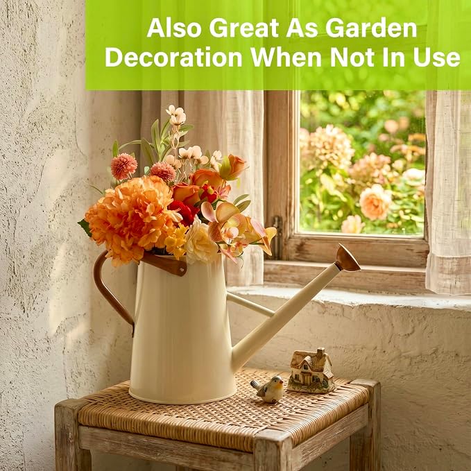 Watering Can for Outdoor&Indoor Plants，1.5 Gallon（5.7L） Metal Watering Can with with Removable Spout，Large Galvanized Steel Garden Flower Water Can Watering Pot with 2 Handles,Cream White