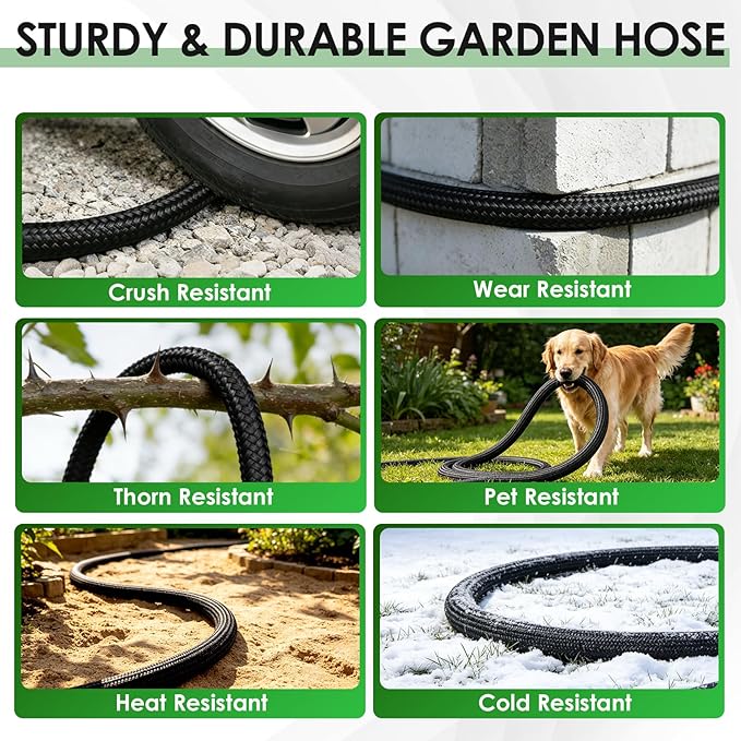 100FT Garden Hose Non-Expanding Flexible Water Hose With Sprayer Nozzle Lightweight Portable High Pressure Kink Resistant & Leakproof Durable Black Pipe For Garden Yard Lawn