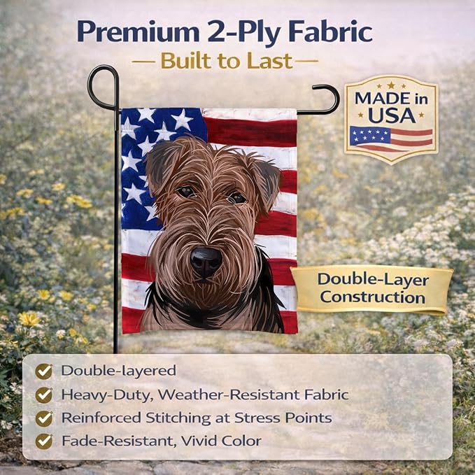 Caroline's Treasures CK6754GF Welsh Terrier American Flag Garden Flag Mailbox Flag Decorative Yard Flag Banner Outside Patio Artwork Yard Flower Beds, Garden Size, Multicolor