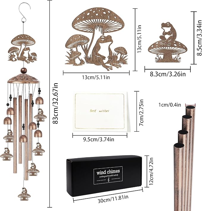 Frog Wind Chimes for Outside, Mushroom Garden Windchimes for Yard Patio Decor, Cute Frog Gifts for Women Mom Grandma