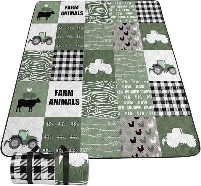 Outdoor Picnic Blanket,Portable Sandproof Waterproof Picnic Mat,Farm Animals Printed Camping Beach Mat for Sand and Wet Grass Hiking (Farm Animals S)