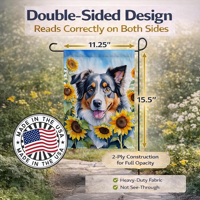 Caroline's Treasures DAC6014GF Australian Shepherd in Sunflowers Garden Flag Mailbox Flag Decorative Yard Flag Banner Outside Patio Artwork Yard Flower Beds, Garden Size, Multicolor