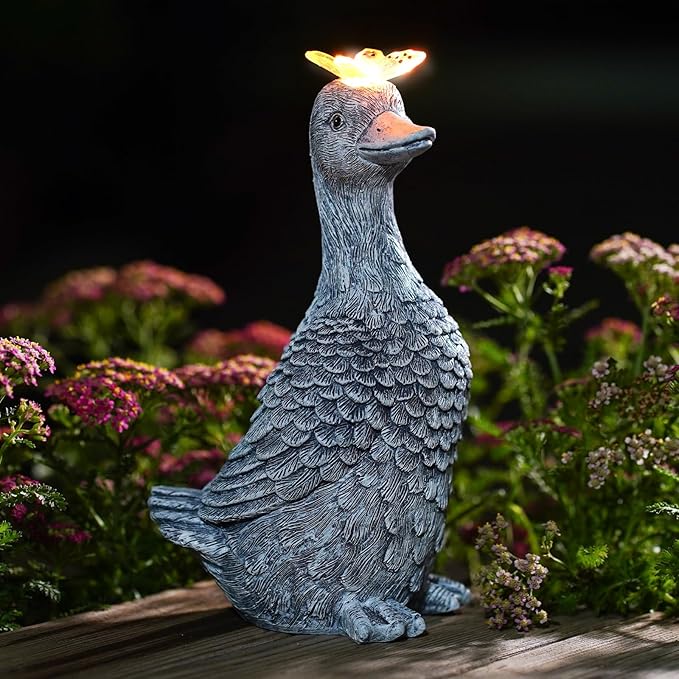 Solar Garden Statue Goose Figurine | Outdoor Decoration with Butterfly for Garden Yard Lawn Home Decor Outside : Unique Gifts for Mom Grandma