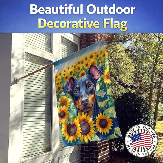 Caroline's Treasures DAC6119CHF Manchester Terrier in Sunflowers House Flag Large Porch Sleeve Pole Decorative Outside Yard Banner Artwork Wall Hanging, Polyester, House Size, Multicolor