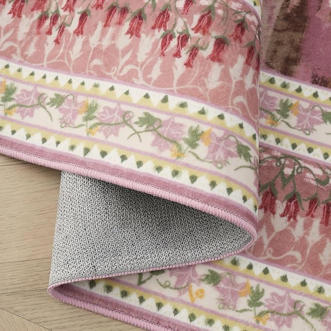 Rugcomf 2x6 Runner Rug Impressionist-Style Vintage Kitchen Rugs Non Slip Washable Soft Carpet Runner for Kitchen Laundry Bedroom Bathroom, Pink