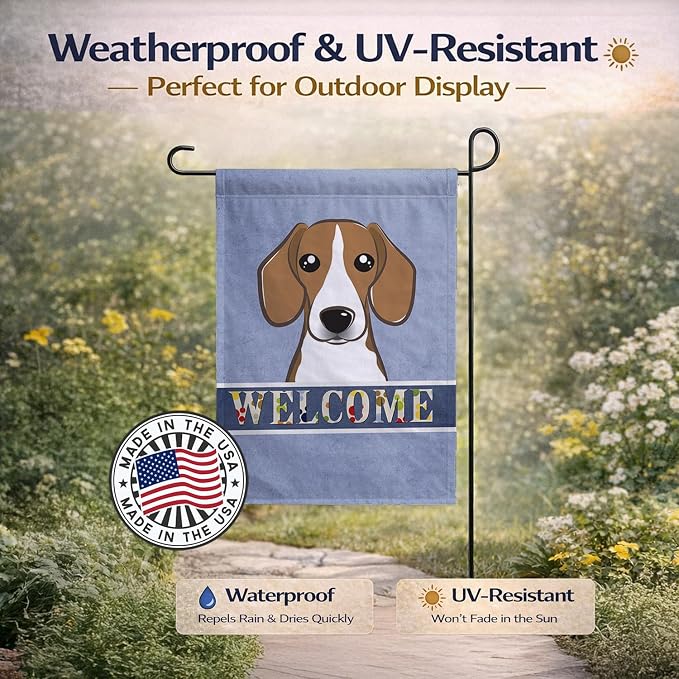 Caroline's Treasures BB1425GF Beagle Welcome Garden Flag, Blue Mailbox Flag Decorative Yard Flag Banner Outside Patio Artwork Yard Flower Beds, Garden Size, Multicolor