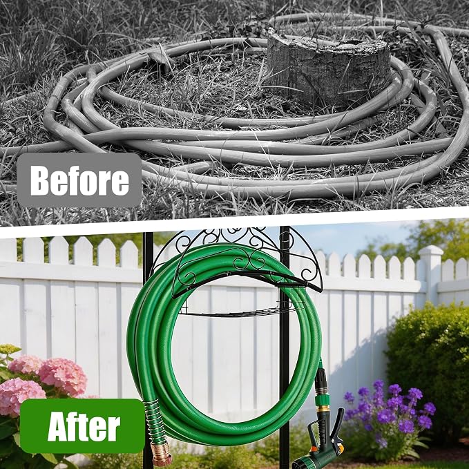 Heavy Duty Freestanding Garden Hose Reel with Storage Basket - Outdoor Hose Holder, Water Hose Storage Rack & Hanger for Yard, Lawn, Farm - Easy Roll for Outside