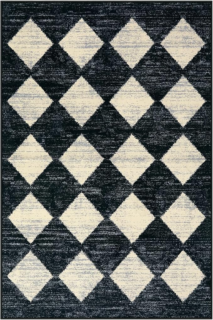 Lahome Machine Washable Area Rug 6x9, Soft Large Bedroom Rug Non Slip Living Room Rugs Dining Room Rugs for Under Table, Moroccan Trellis Printed Black and White Indoor Carpet for Den Dorm Playroom
