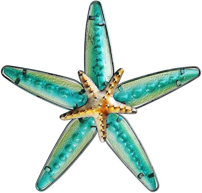 JOYBEE HOME&GARDEN Metal Starfish Wall Decor, Sea Life Coastal Decorations 13.25 inch Starfish Wall Art(Blue)