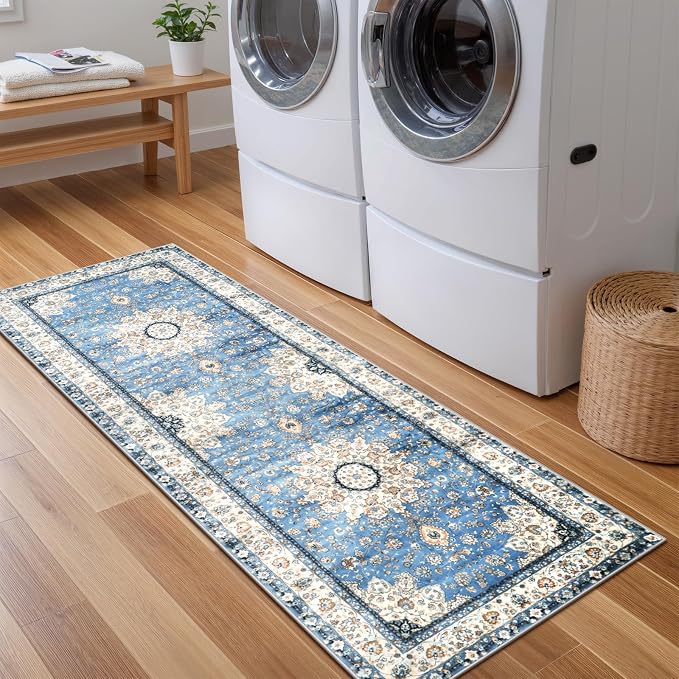 Lahome Felice Oriental Washable Runner Rug, 2x5 Non-Slip Kitchen Runners Rug Bathroom Runner Rug, Ultra Soft Non-Shedding Indoor Runners for Hallways Entryway Bedside Camper