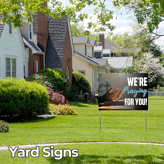 We’re Praying for You! Yard Sign by DC | 24"x18" Double Sided Church Garden Sign with 13” Metal Stakes | Outdoor Signs Waterproof for Lawn, Patio, Sidewalk & House | Set of 1 | Made in USA