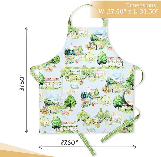 Maison d' Hermine Aprons for women with Pocket 100% Cotton (27.50"x31.50") | Adjustable Neck Strap & long ties Apron Men Chef Wedding Cooking Gardening Server Maid