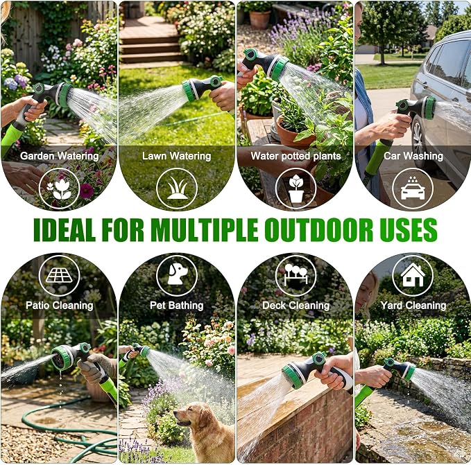 NON-EXPANDABLE Garden Hose 25ft x5/8'', Heavy Duty Flexible Water Hose with 10-Function Sprayer, Lightweight, Leak Proof, Durable Fabric Skin, Pressure Resistant for Yard, Outdoor