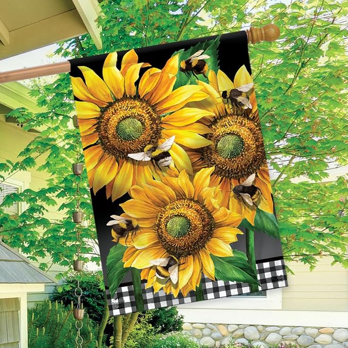 Buzzing Sunflowers Spring House Flag 40" x 28" Briarwood Lane